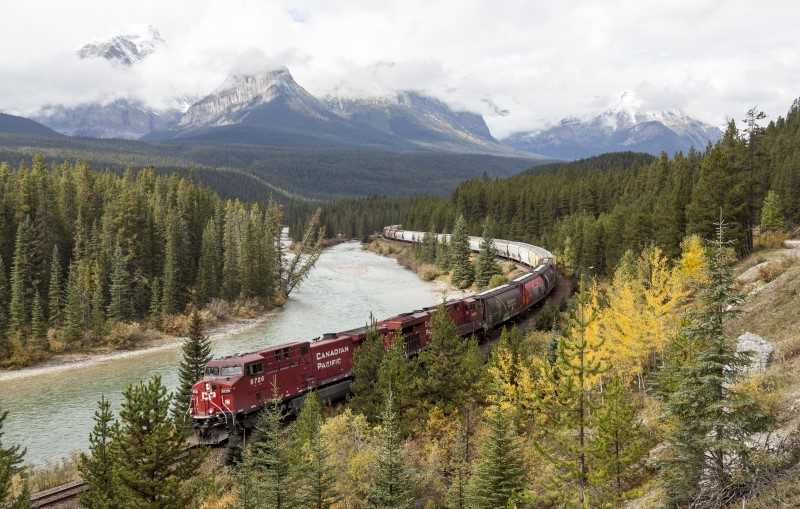 train in mountain backdrop